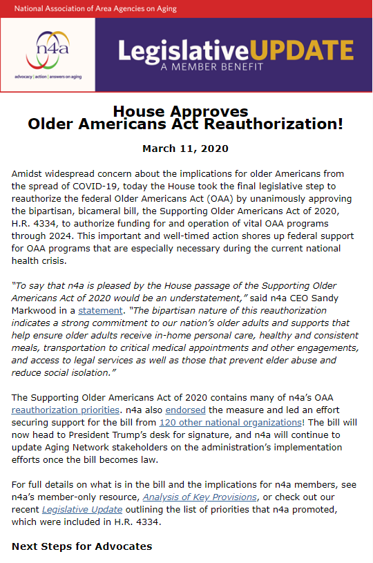 2020 04 01 11 20 30 n4a Legislative Update House Approves Older Americans Act Reauthorization